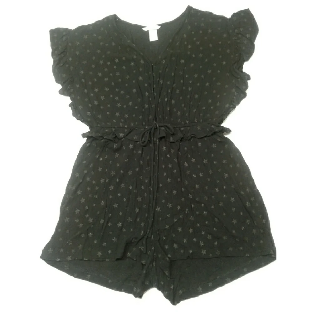 H&M black silver star ruffle sleeveless romper 12